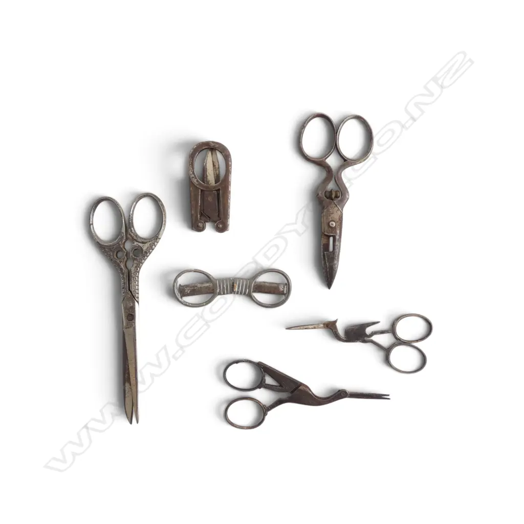 6 ANTIQUE SCISSORS; EMBROIDERY & BUTTON HOLE, GERMANY c.1900 Image 1++