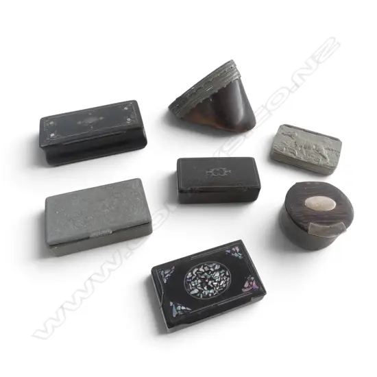 7 OLD SNUFF BOXES some faults Incl. GEORGIAN CARVED HORN & CLOVEN HOOF