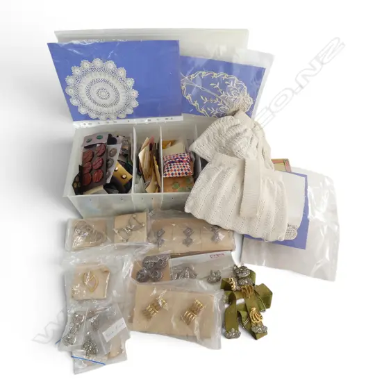 2 BOXES; BUTTONS, BUCKLES ETC
