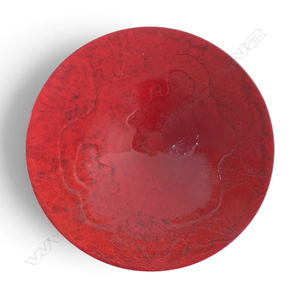 KEUM SUN LEE GLOSS RED WIDE FOOTED DISH, Dia.380mm Image 1++