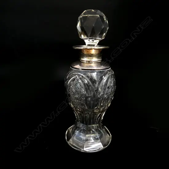 CRYSTAL BOTTLE w. STG SILVER RIM, H.190mm