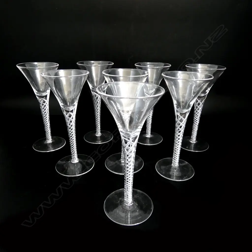 SET 8 VINTAGE CRYSTAL AIR TWIST STEM GLASSES, H.156mm Dia.66mm Image 1++