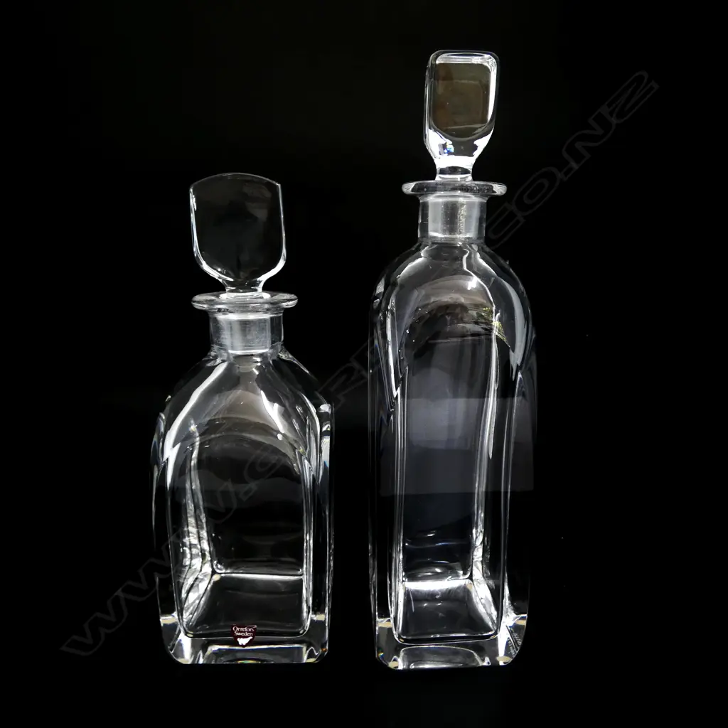 2 ORREFORS CRYSTAL DECANTERS etched to base H.290mm Image 1++