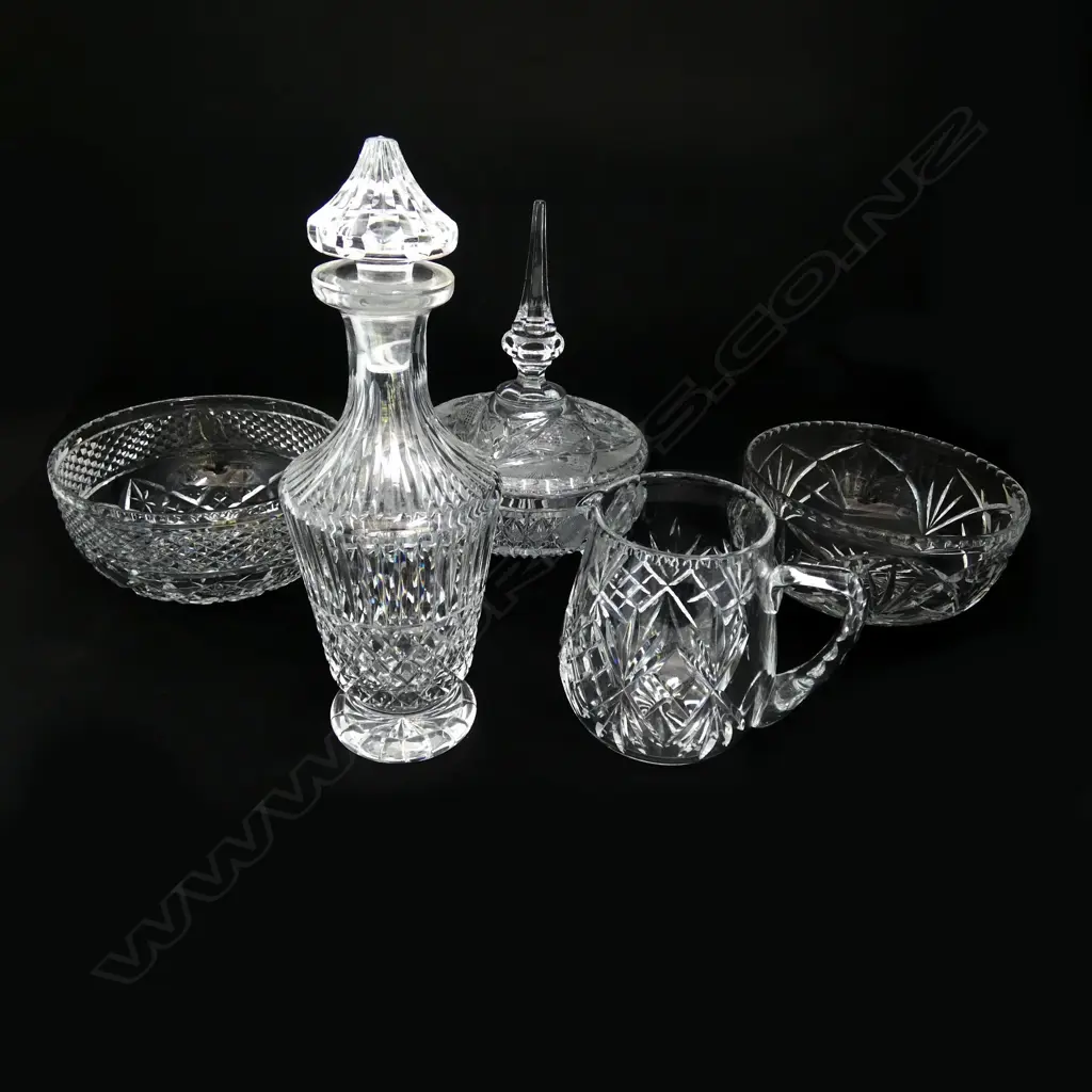 CRYSTAL DECANTER H320MM WATER JUG H150MM & 3 BOWLS Image 1++