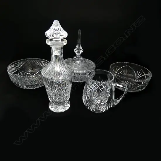 CRYSTAL DECANTER H320MM WATER JUG H150MM & 3 BOWLS