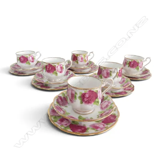 ROYAL ALBERT OLD ENGLISH ROSE 18PC TEASET – 6 CUPS, SAUCERS, & PLATES