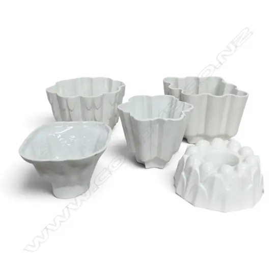 COLLECTION OF 5 SHELLEY CHINA JELLY MOULDS