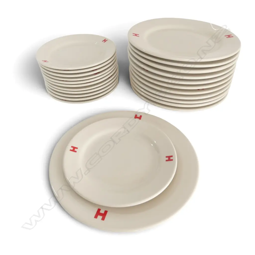 WHITE TUXTON 'H' DINNER CHINA; 12 DINNER PLATES, 12 SIDE PLATES Dia.285mm Image 1++