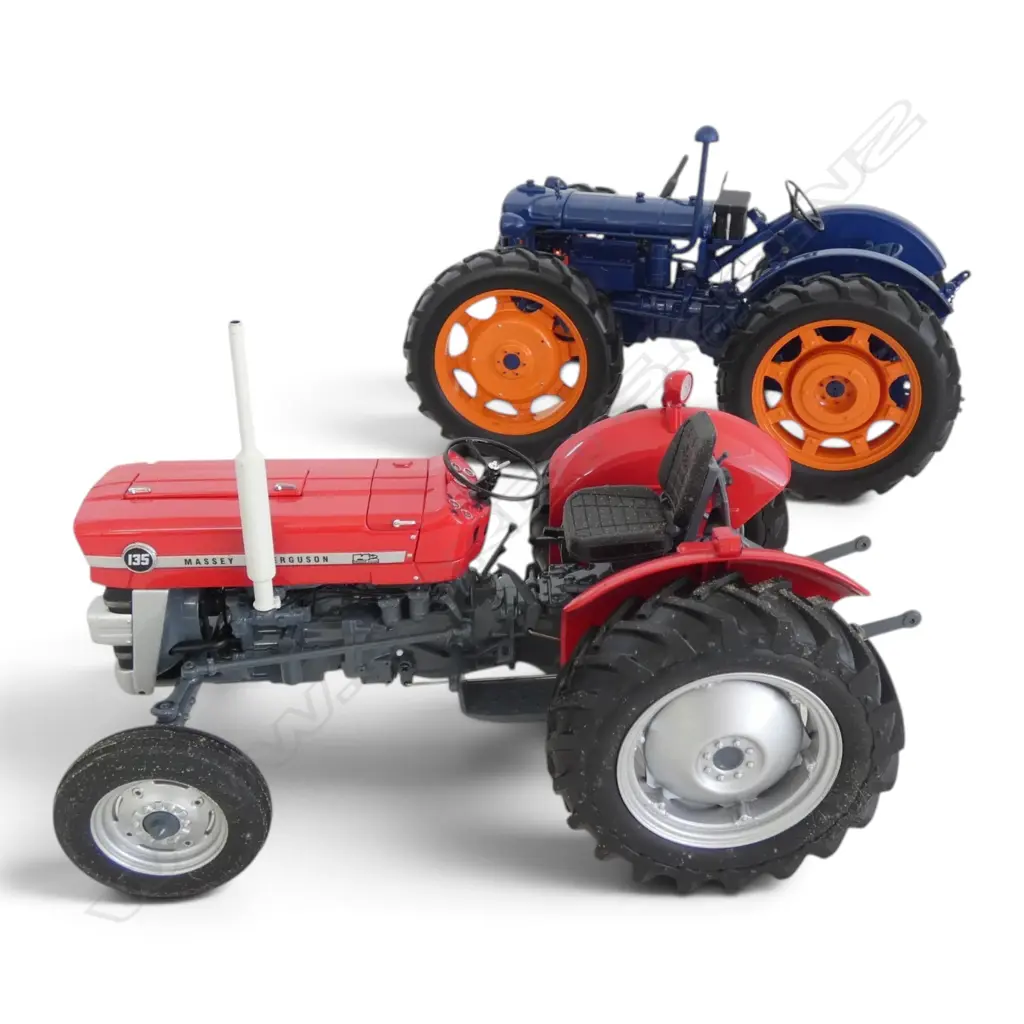 2 BOXED MODEL TRACTORS; FORDSON E27N ROADLESS & MASSEY FERGUSSON 135, 1:16 SCALE Image 1++