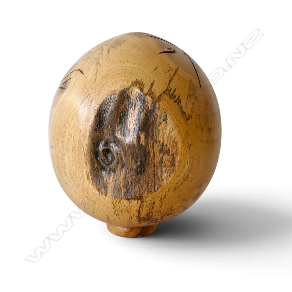 PIN OAK EGG-SHAPED TURNED WOOD SCULPTURE H.2165mm INITIALLED D.S.H. Image 1++