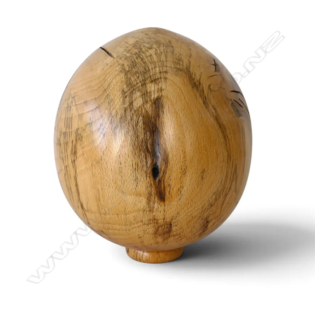 PIN OAK EGG-SHAPED TURNED WOOD SCULPTURE H.2165mm INITIALLED D.S.H. Image 1++
