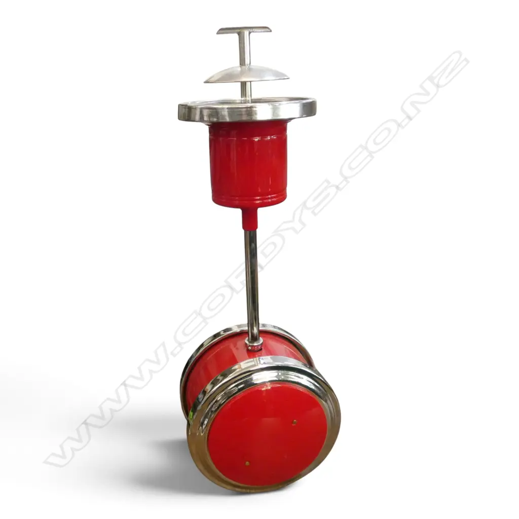 ART DECO CHROME & REPAINTED RED GLOSS 'ANTI TIP/ self righting' ASH TRAY STAND. H.570mm  Image 1++