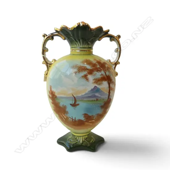 EDWARDIAN 2 HANDLED HAND PAINTED VASE H340MM