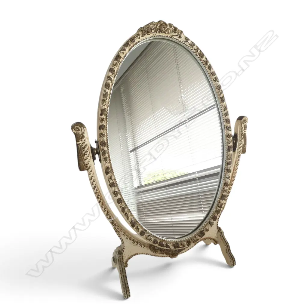 VINTAGE SWIVEL DRESSING TABLE MIRROR, CARVED FLORAL DETAILING, H.510mm W.350mm Image 1++