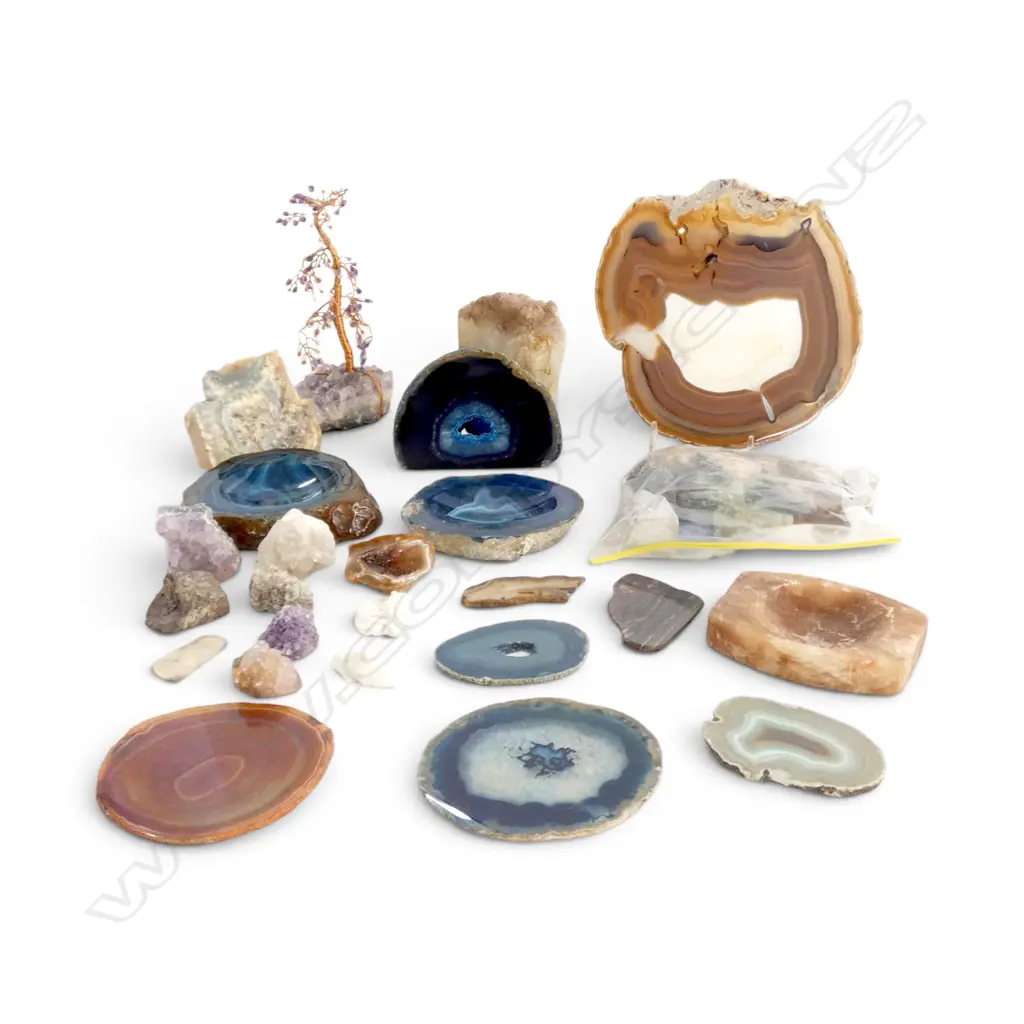 BOX OF ROCK CRYSTAL SPECIMANS (MAINLY CROSS SECTIONS) AND QUARTZ TREE Image 1++