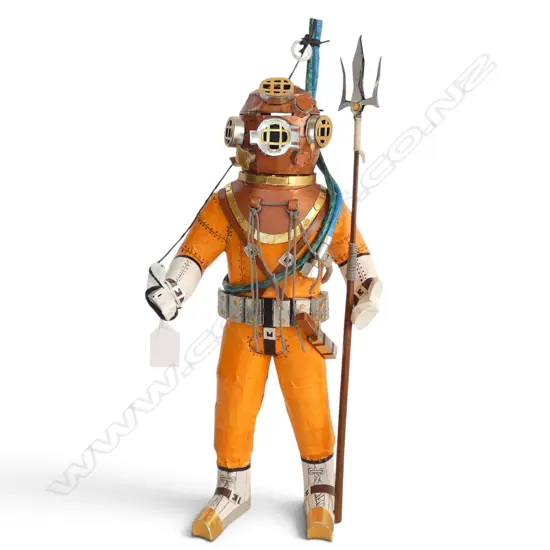 HAND MADE CARDBOARD DIVER BY STEFSKI NZ, SIGNED H.430mm