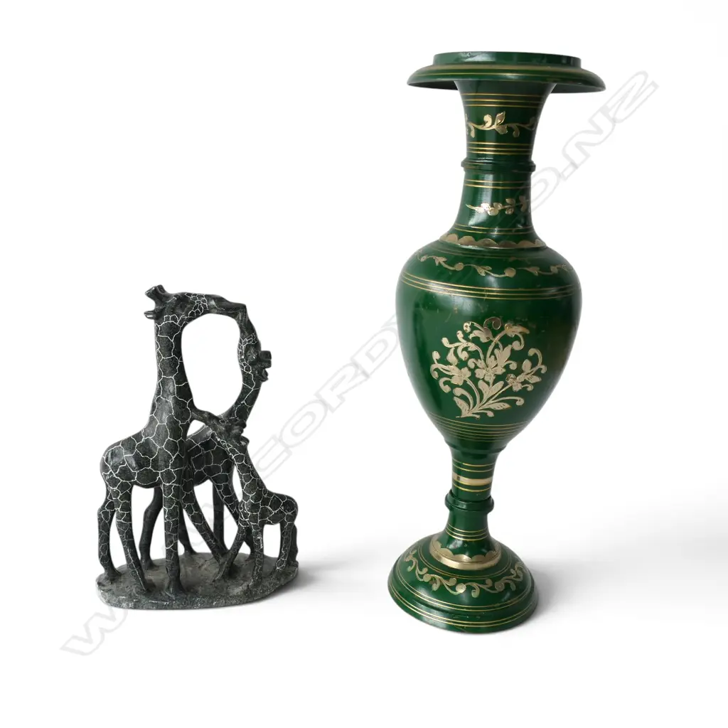 BRASS VASE H.465mm, SOAPSTONE GIRAFFES Image 1++