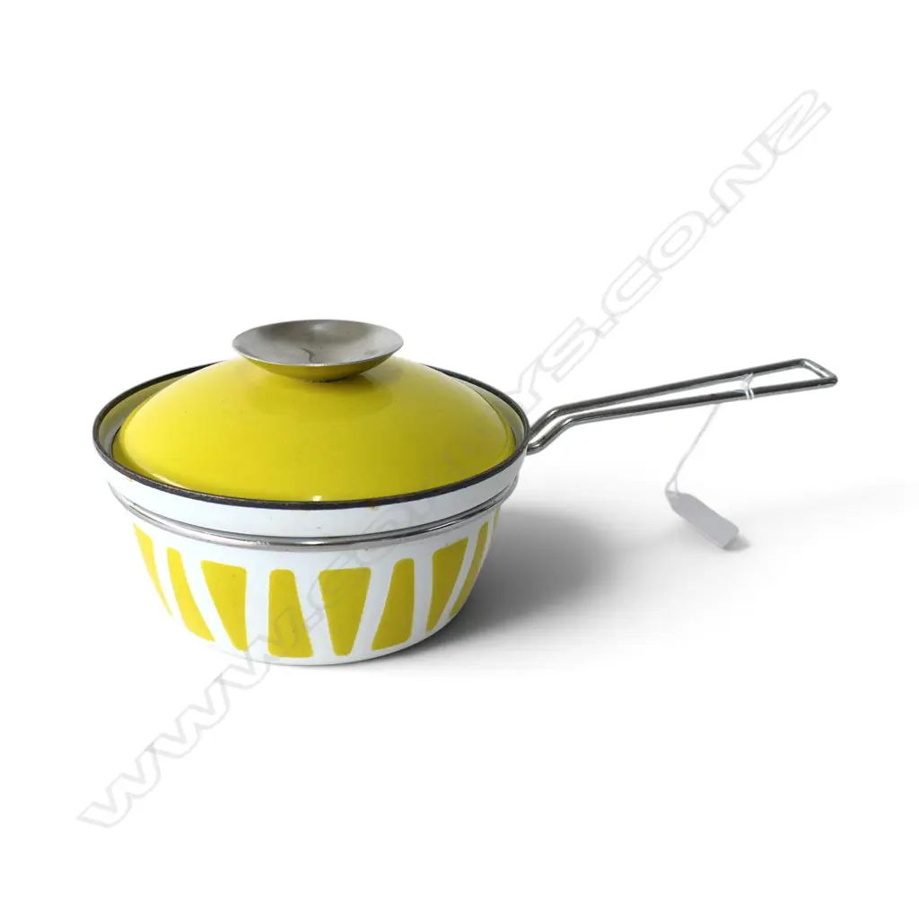 1960’s CATHRINEHOLM NORWAY ‘YELLOW STRIPES’ ENAMELWARE SAUCEPAN, L.310mm, Dia.158mm Image 1++