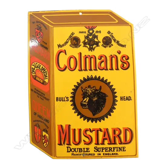 VINTAGE PORCELAIN ENAMEL ADVERTISING SIGN ‘COLMAN’S MUSTARD’ GARNIER LONDON C.1970’s, L.275mm W.178mm