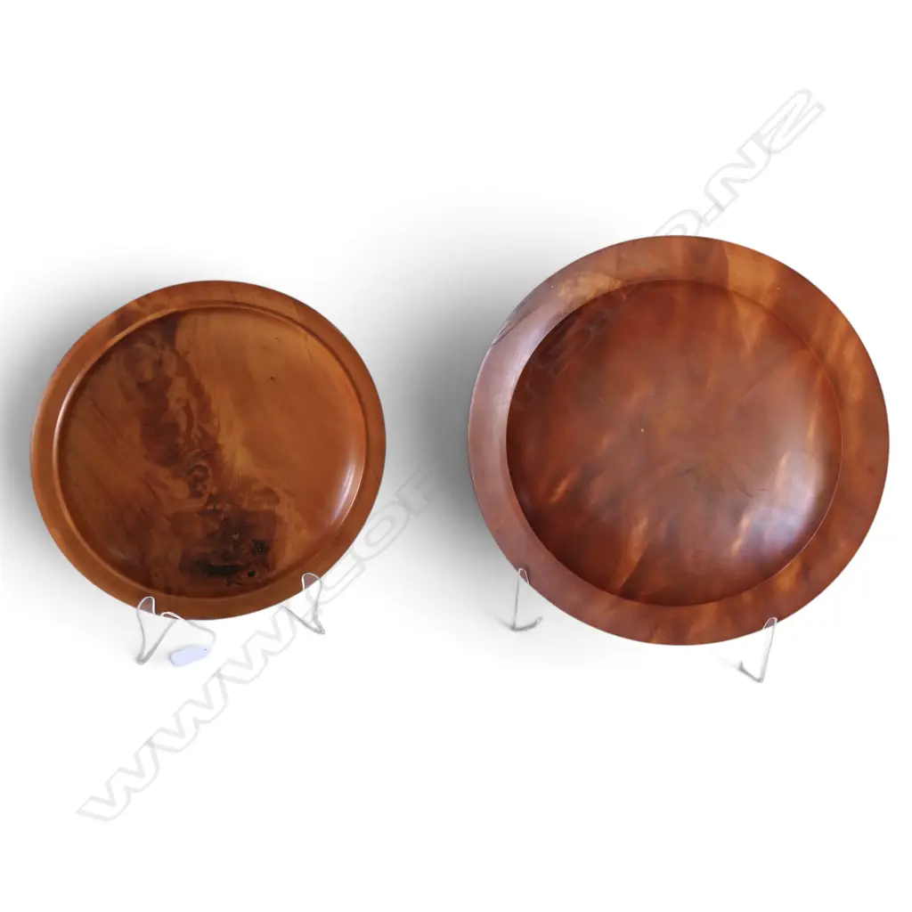 2 TURNED WOODEN PLATTERS; 315, 380mm dia Image 1++