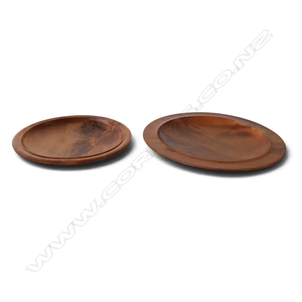 2 TURNED WOODEN PLATTERS; 315, 380mm dia Image 1++