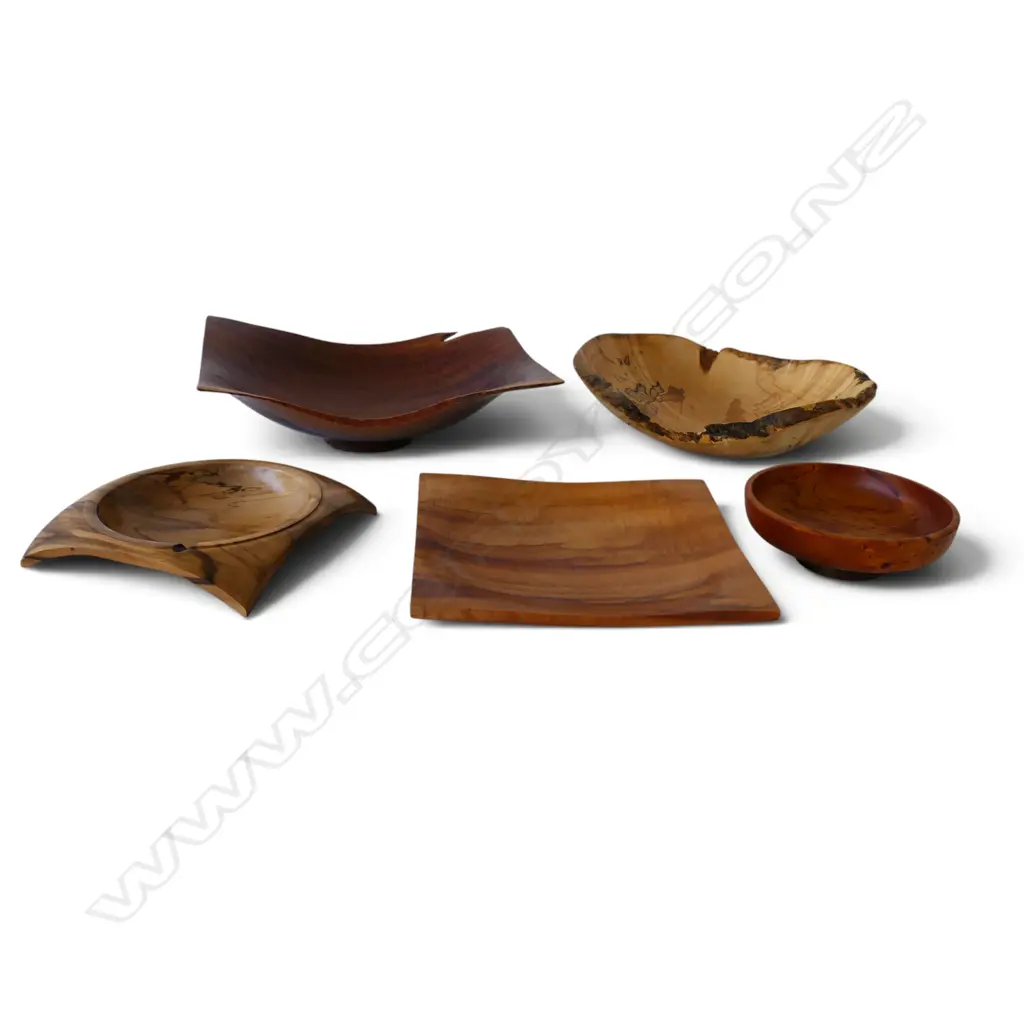 5 TURNED WOODEN BOWLS 275x325mm Image 1++