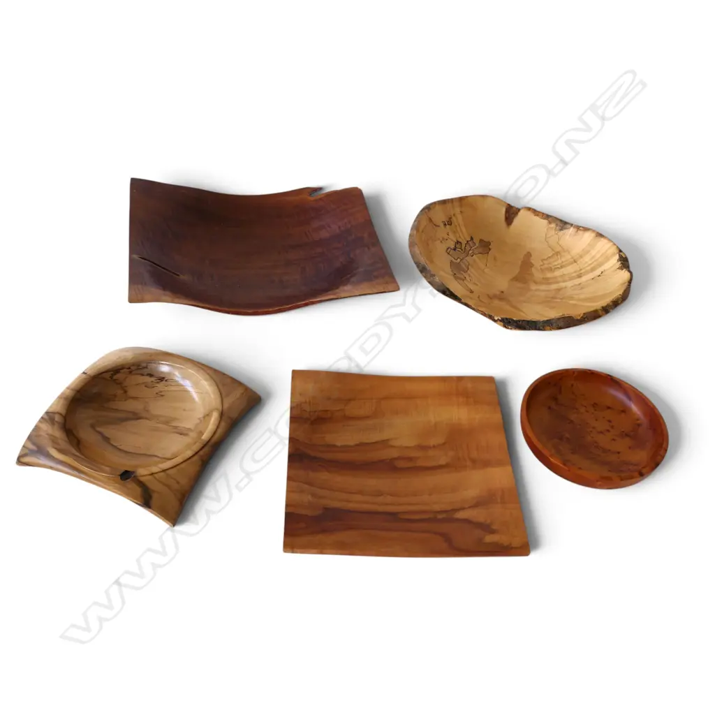 5 TURNED WOODEN BOWLS 275x325mm Image 1++