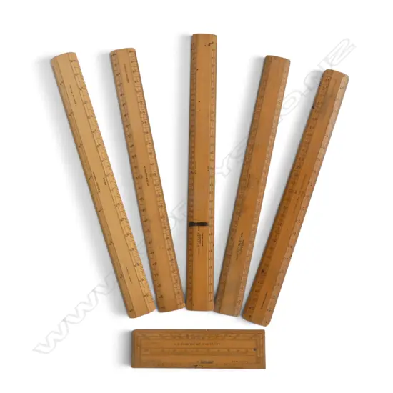 6 DRAUGHTMAN’S BOXWOOD SCALE RULERS – STANLEY LONDON, THORNTON MANCHESTER ETC, L.150mm-330mm