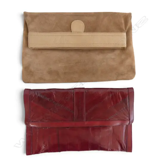 TWO HANDBAGS - BROWN SUEDE AND RED LEATHER