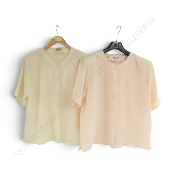 2 VINTAGE PURE SILK CHINESE BLOUSES SHELL PINK & CREAM SZ XL