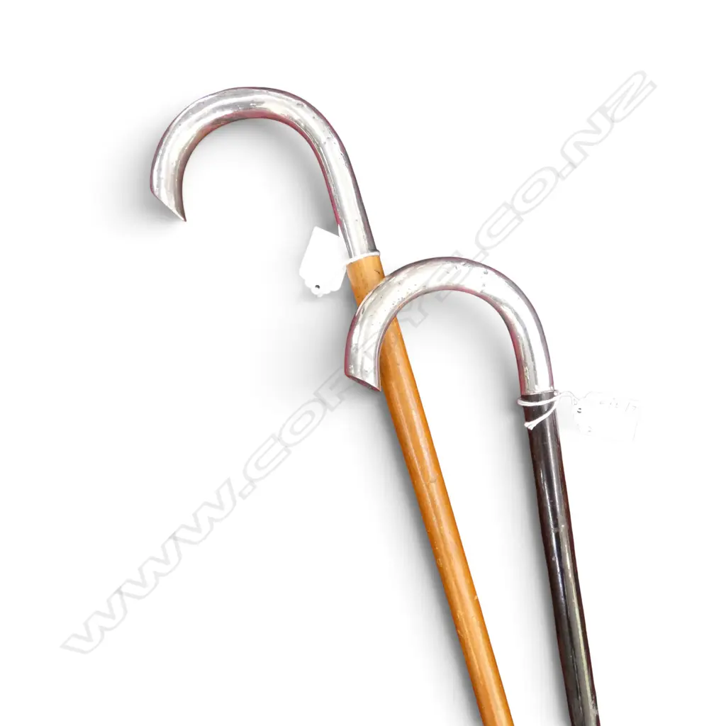 2 ANTIQUE .833 & .830 SILVER HANDLE WALKING STICKS, SCANDINAVIAN / DUTCH SILVER STAMPS, L.760mm L.875mm Image 1++