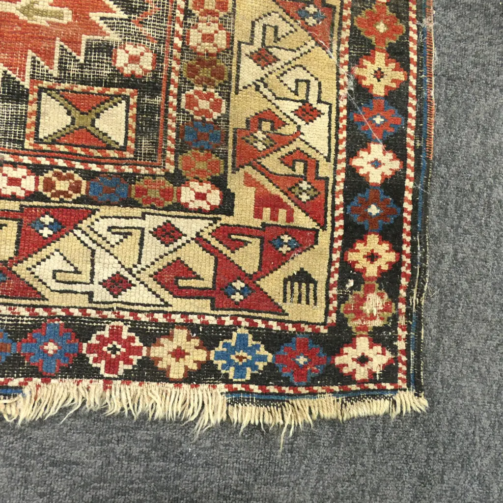 VINTAGE CAUCASIAN HAND KNOTTED ALL WOOL RUG faults 1550x1020mm Image 1++