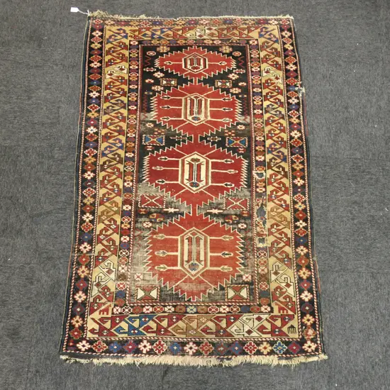 VINTAGE CAUCASIAN HAND KNOTTED ALL WOOL RUG faults 1550x1020mm