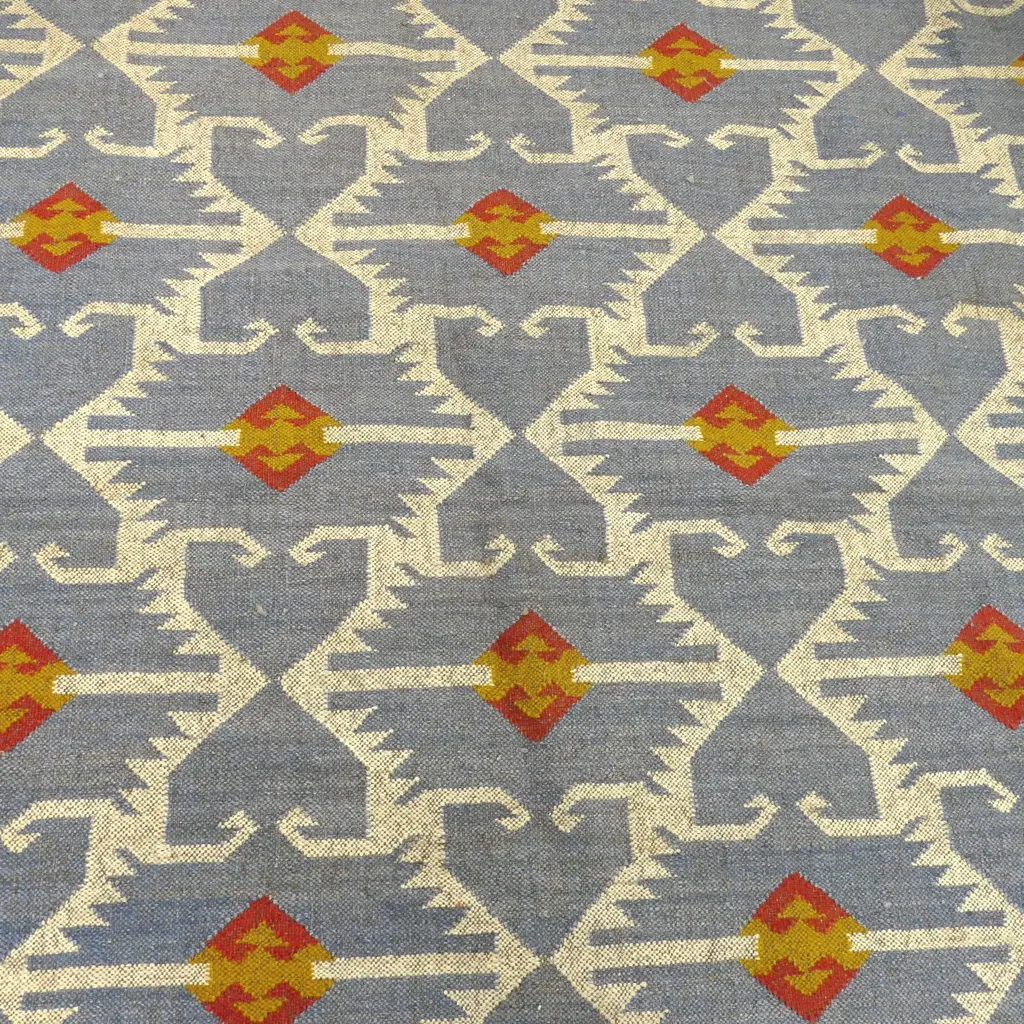 HANDMADE WOOL & JUTE KILIM RUG WITH TRIBAL GEOMETRIC PATTERN, 3200 X 3100 Image 1++