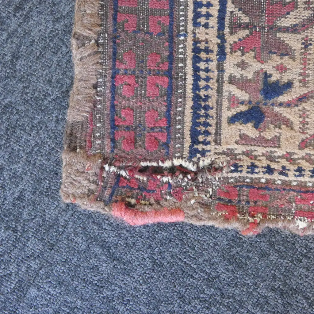 VINTAGE BALUCH HAND KNOTTED ALL WOOL RUG faults 1160x690mm Image 1++