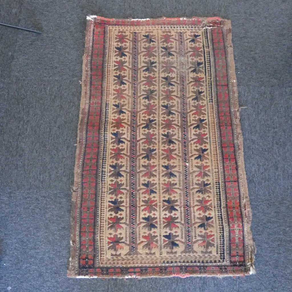 VINTAGE BALUCH HAND KNOTTED ALL WOOL RUG faults 1160x690mm Image 1++