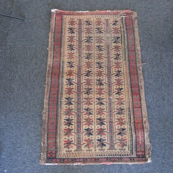 VINTAGE BALUCH HAND KNOTTED ALL WOOL RUG faults 1160x690mm