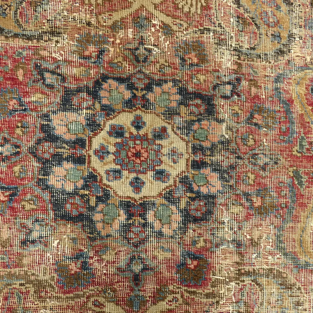 20thC HAND KNOTTED ALL WOOL RUG all faults 1840x1370mm Image 1++