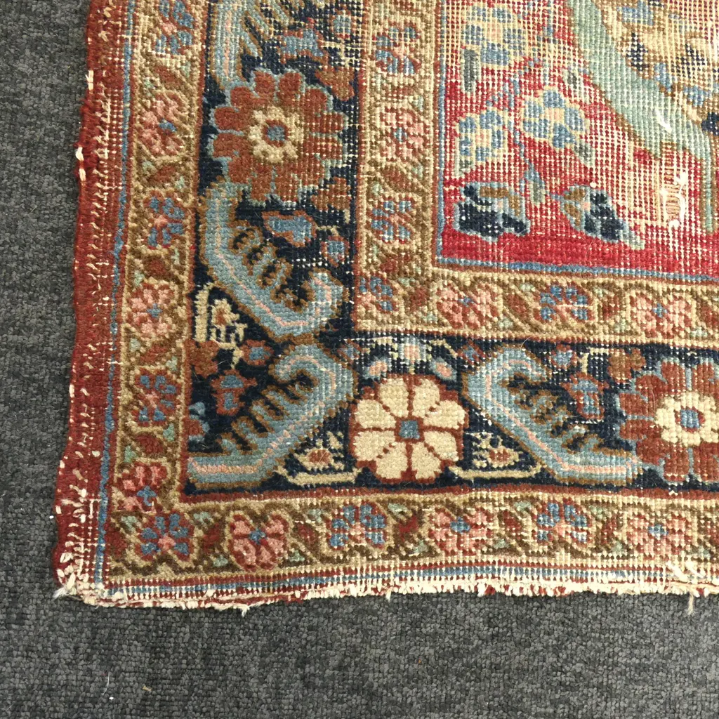 20thC HAND KNOTTED ALL WOOL RUG all faults 1840x1370mm Image 1++