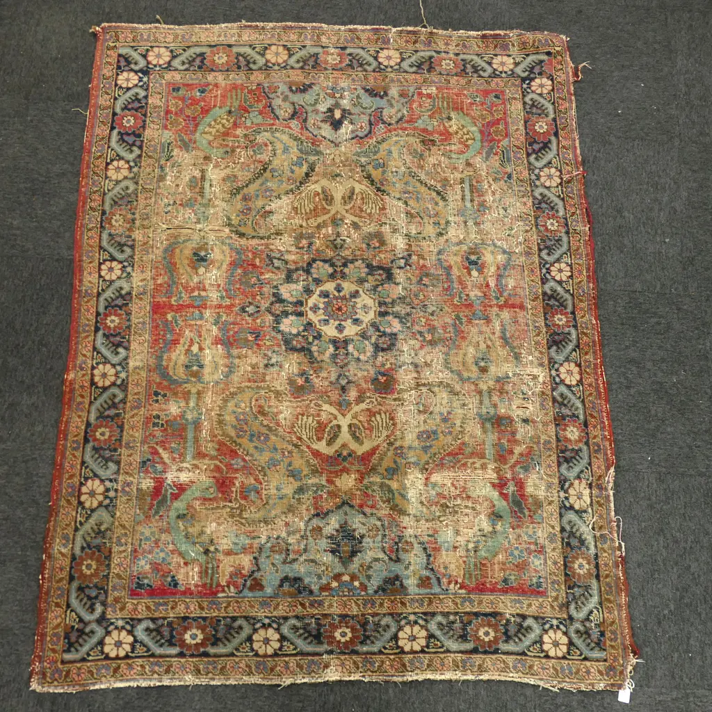 20thC HAND KNOTTED ALL WOOL RUG all faults 1840x1370mm Image 1++