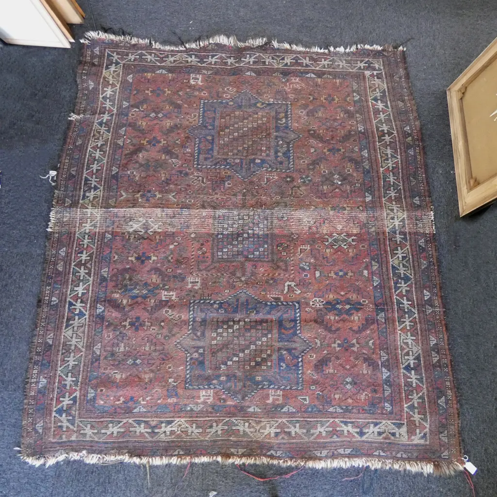 20thC HAND KNOTTED ALL WOOL RUG faults 1760x1520mm Image 1++