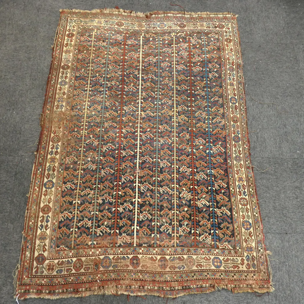 20thC HAND KNOTTED ALL WOOL RUG faults 2100x1420mm Image 1++