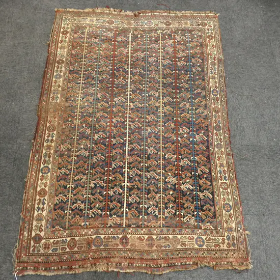 20thC HAND KNOTTED ALL WOOL RUG faults 2100x1420mm