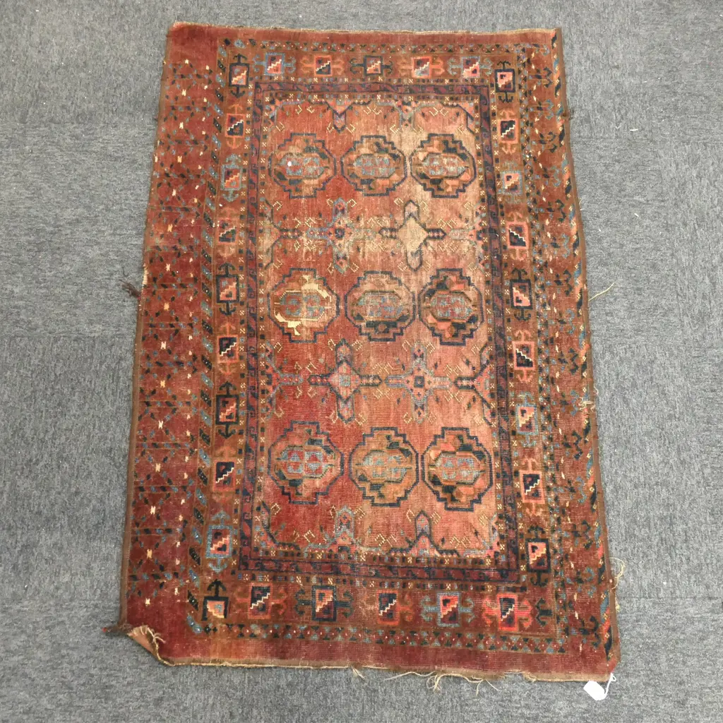 20thC TURKOMAN HAND KNOTTED ALL WOOL RUG 1385x900mm Image 1++