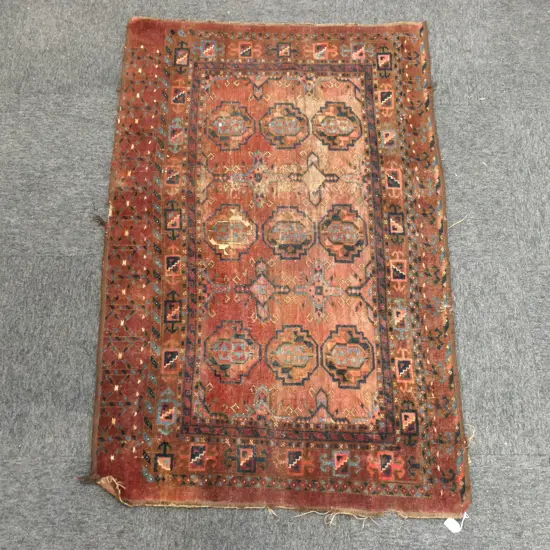 20thC TURKOMAN HAND KNOTTED ALL WOOL RUG 1385x900mm