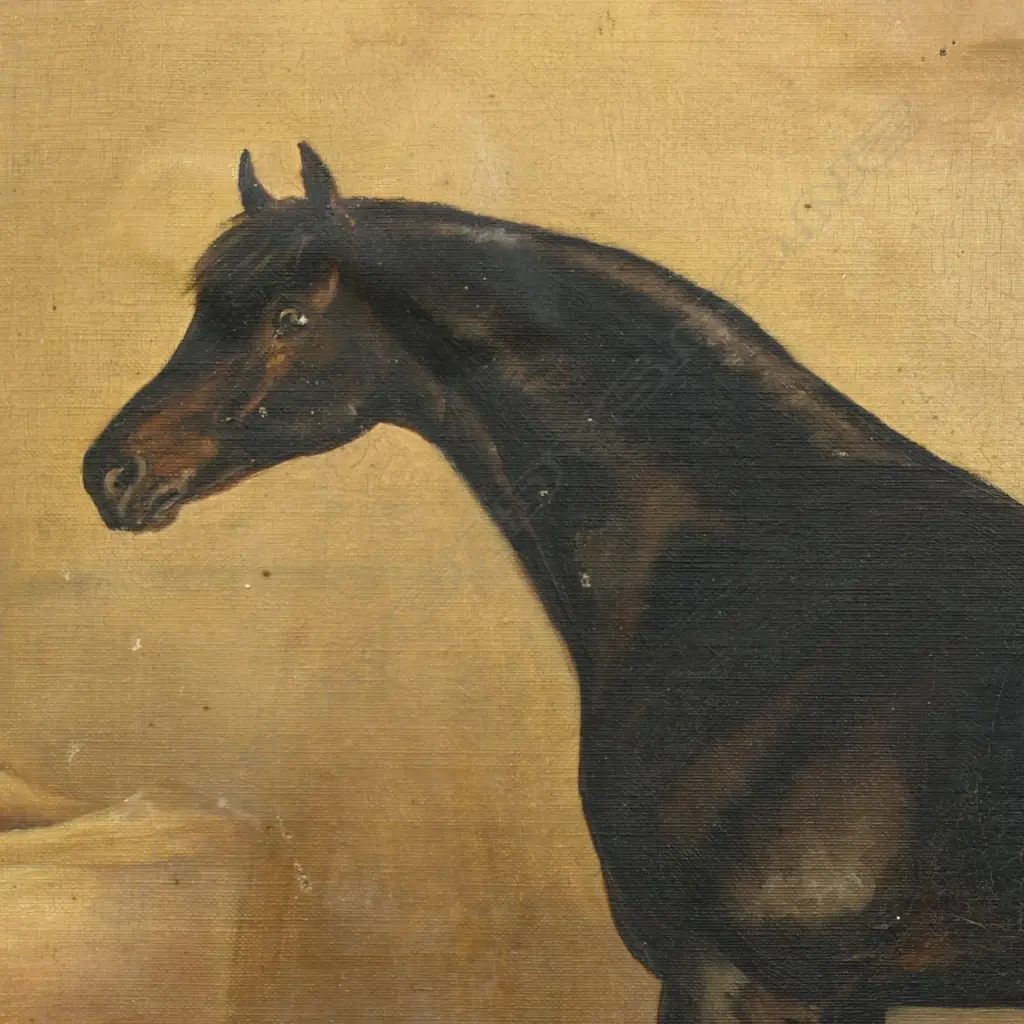 M E MORTON  HORSE IN STABLE OIL ON CANVAS H440 L600MM PADDYS LAND TITLE Image 1++