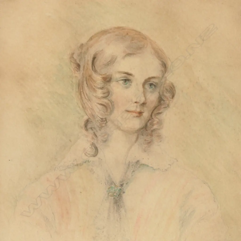 POSSIBLY SIGNED SEMPLE, 'MISS GARFORTH' 1857, PENCIL AND WATERCOLOUR IN PERIOD FRAME, 210 X 170MM + CANVAS PRINT  Image 1++