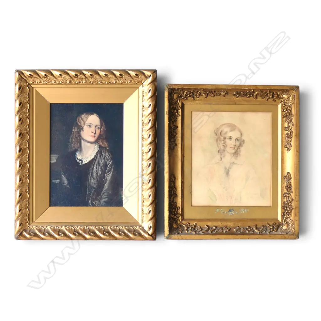 POSSIBLY SIGNED SEMPLE, 'MISS GARFORTH' 1857, PENCIL AND WATERCOLOUR IN PERIOD FRAME, 210 X 170MM + CANVAS PRINT  Image 1++