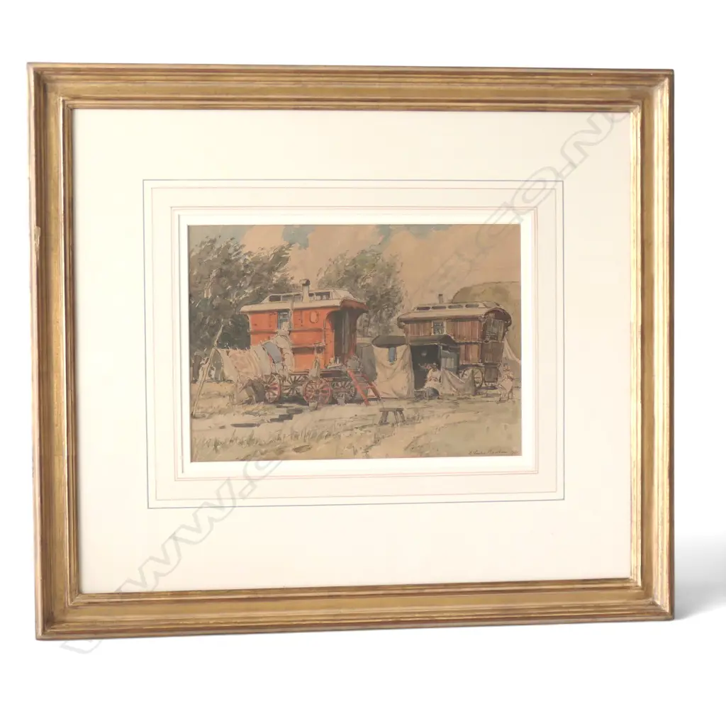 EDWARD LESLIE BADHAM, 'THE GYPSY ENCAMPMENT', WATERCOLOUR, SIGNED AND DATED 1930, 200 X 290MM Image 1++