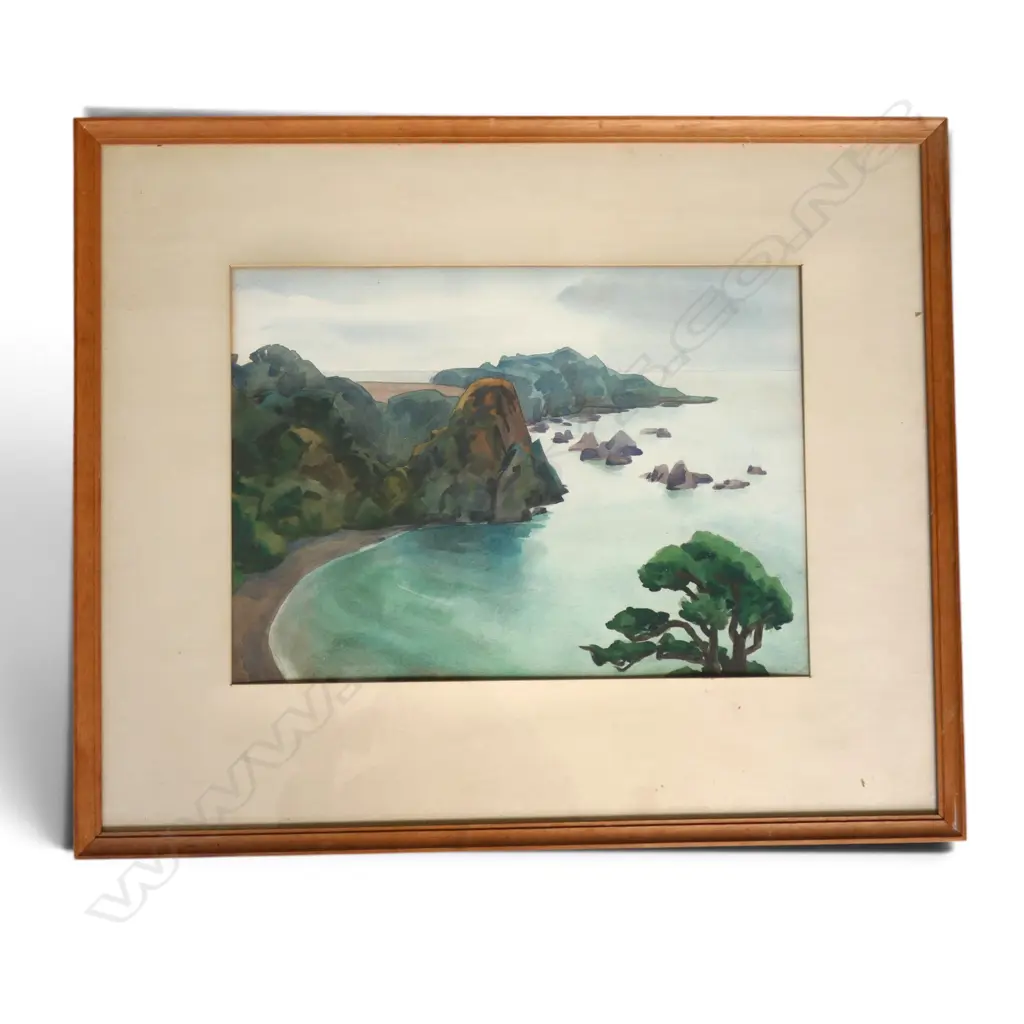 ROBIN KAY WATER COLOUR WHANARUA BAY EAST COAST 45CM BY33CM  Image 1++